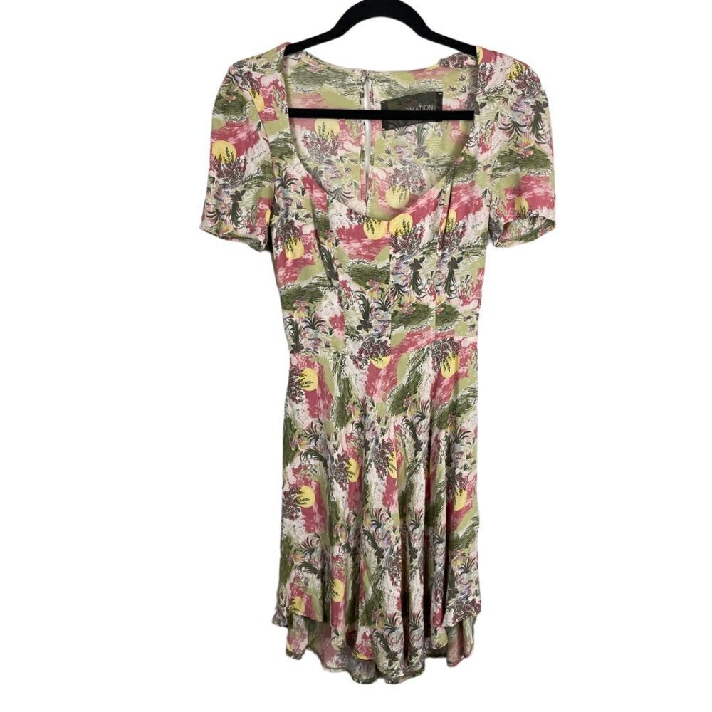 Reformation Printed Scoop Neck Short Sleeve Open Back Dress Multicolor Size S